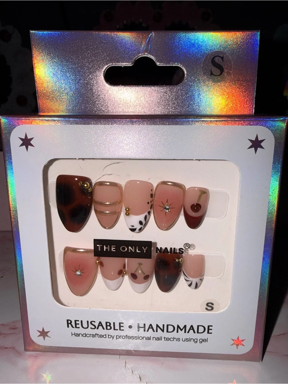 The Only Nails Reusable Handmade Press On Nails - Pink, Brown, White, Gold